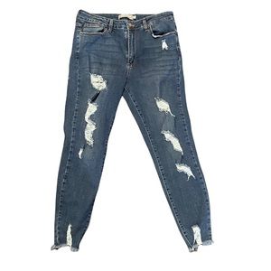 Just USA Cropped Skinny Raw Hem Cut Off Denim Jeans